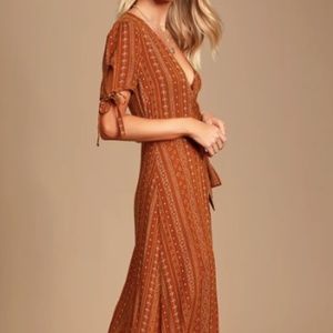 NWT Tabatha Rust Orange Print Wrap Midi Dress